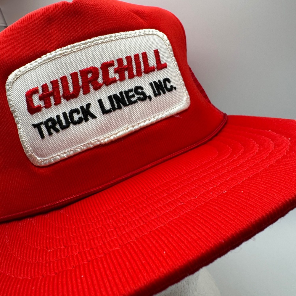 Capital Churchill Truck Lines Hat Mens OSFA Red Mesh Snapback Trucker Vintage